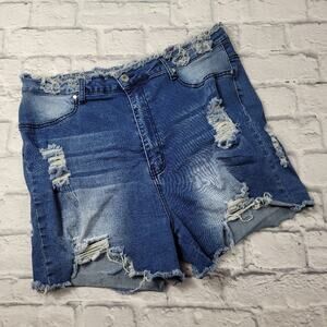 Roma Studio Shredded & Frayed Denim Shorts Stretch Boho Plus size 20